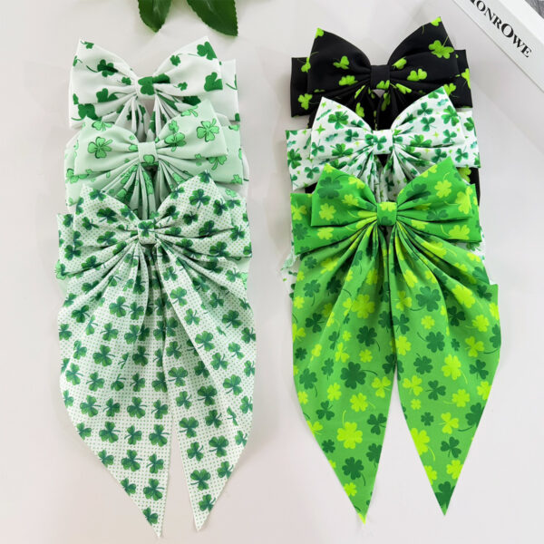 Wholesale Green clover bow, long ribbon, St. Patrick's Day hair clip