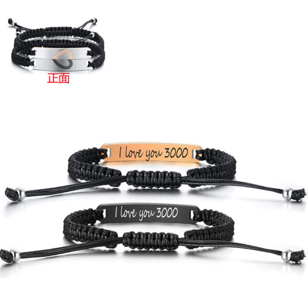 Wholesale Black steel plate woven spherical magnetic stainless steel heart-shaped diamond inlaid bracelet