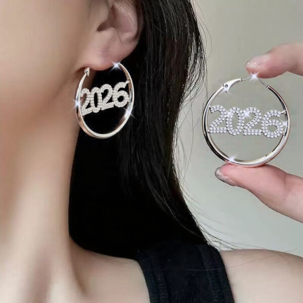 Wholesale 2026 Digital Diamond-Set Circle Earrings