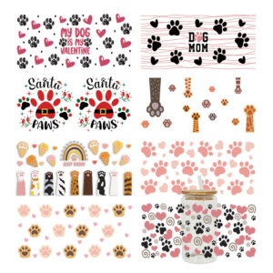 Wholesale Pink Cartoon Kitten Paw 16oz Cup UV DTF Wraps