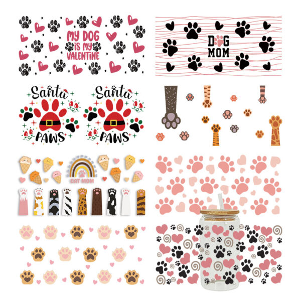 Wholesale Pink Cartoon Kitten Paw 16oz Cup UV DTF Wraps