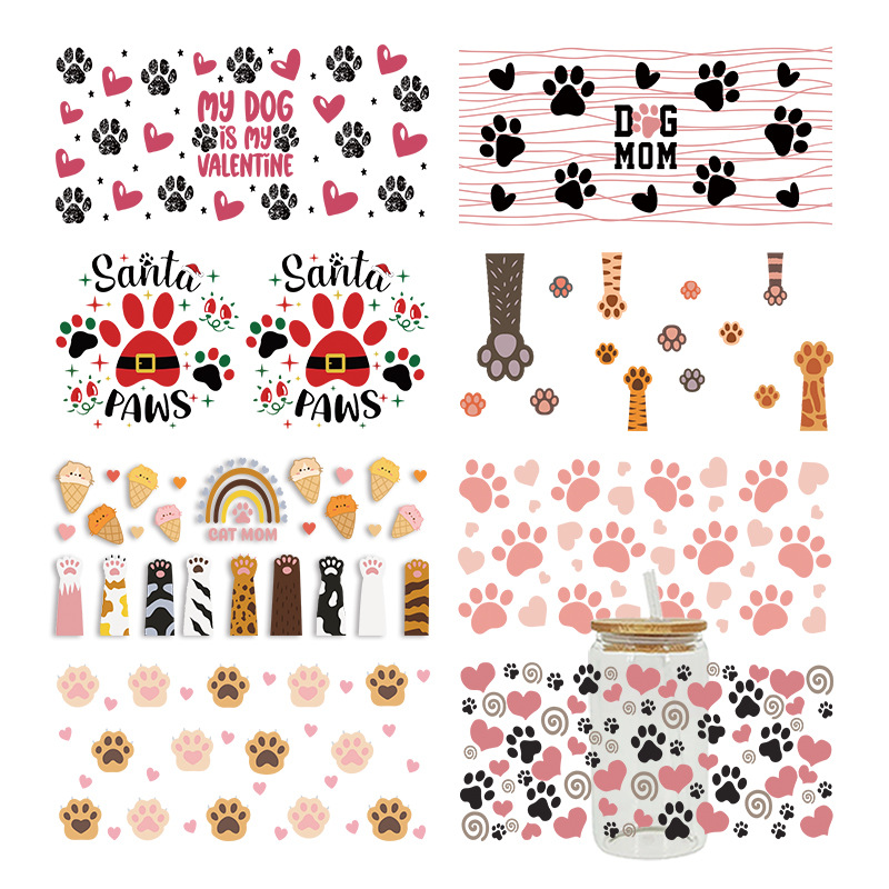 Wholesale Pink Cartoon Kitten Paw 16oz C UV DTF Wraps