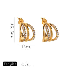Gold multi-layered diamond earrings / One pair