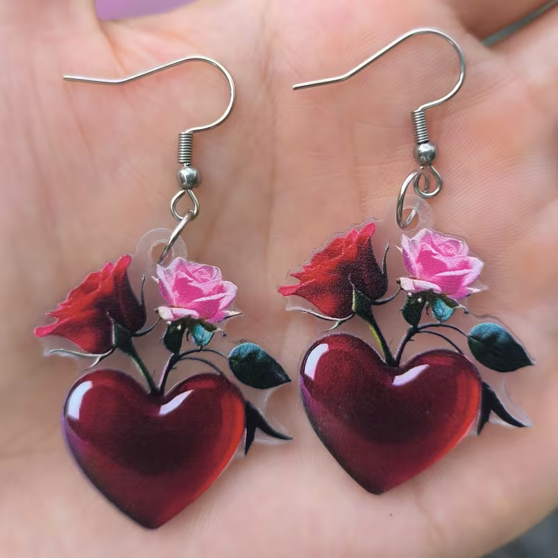 Wholesale Love Rose Acrylic Valentine's Day Earrings