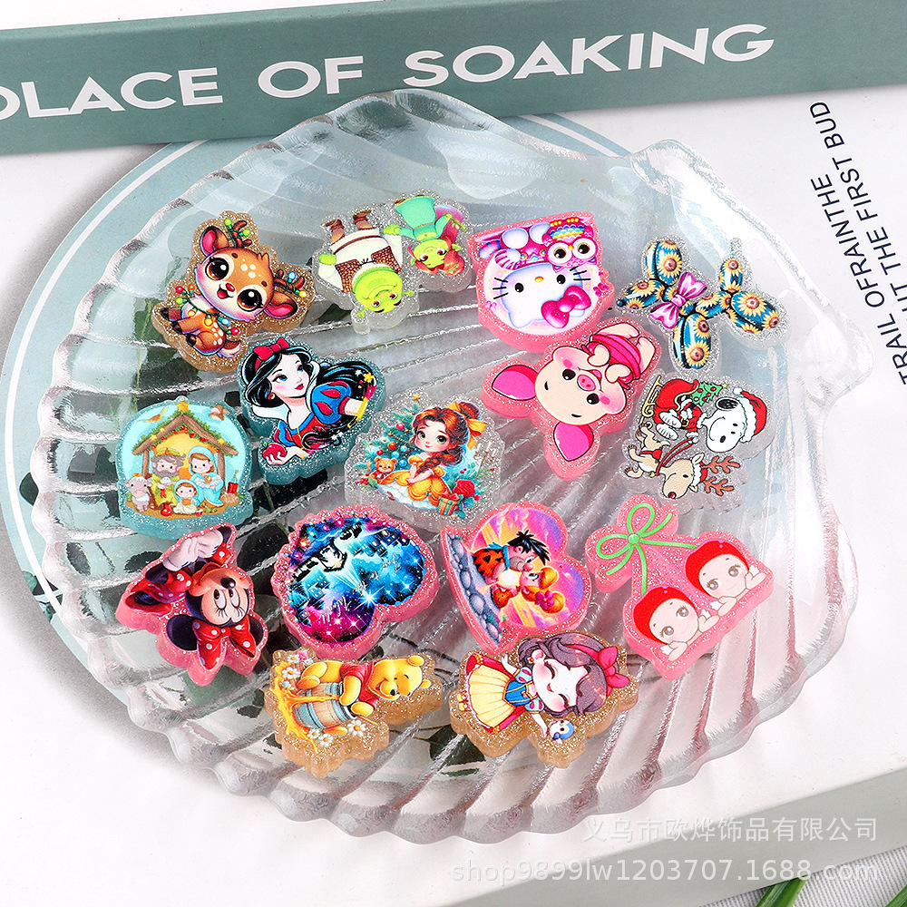Wholesale New Cross-Border Straight Hole Cartoon Princess Animal DIY Acrylic Handmade Beaded Mobile Phone Key Chain Jewelry Aessories