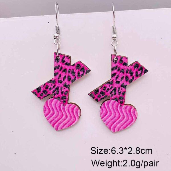 Wholesale Valentine's Day Pink Love Truck Cross Wooden Earrings