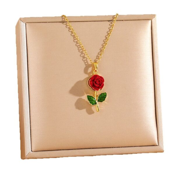 Wholesale Red Rose Diamond Titanium Steel Necklace