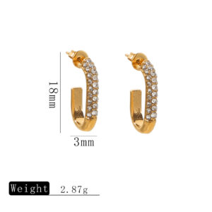 Gold diamond c-shaped earrings / One pair