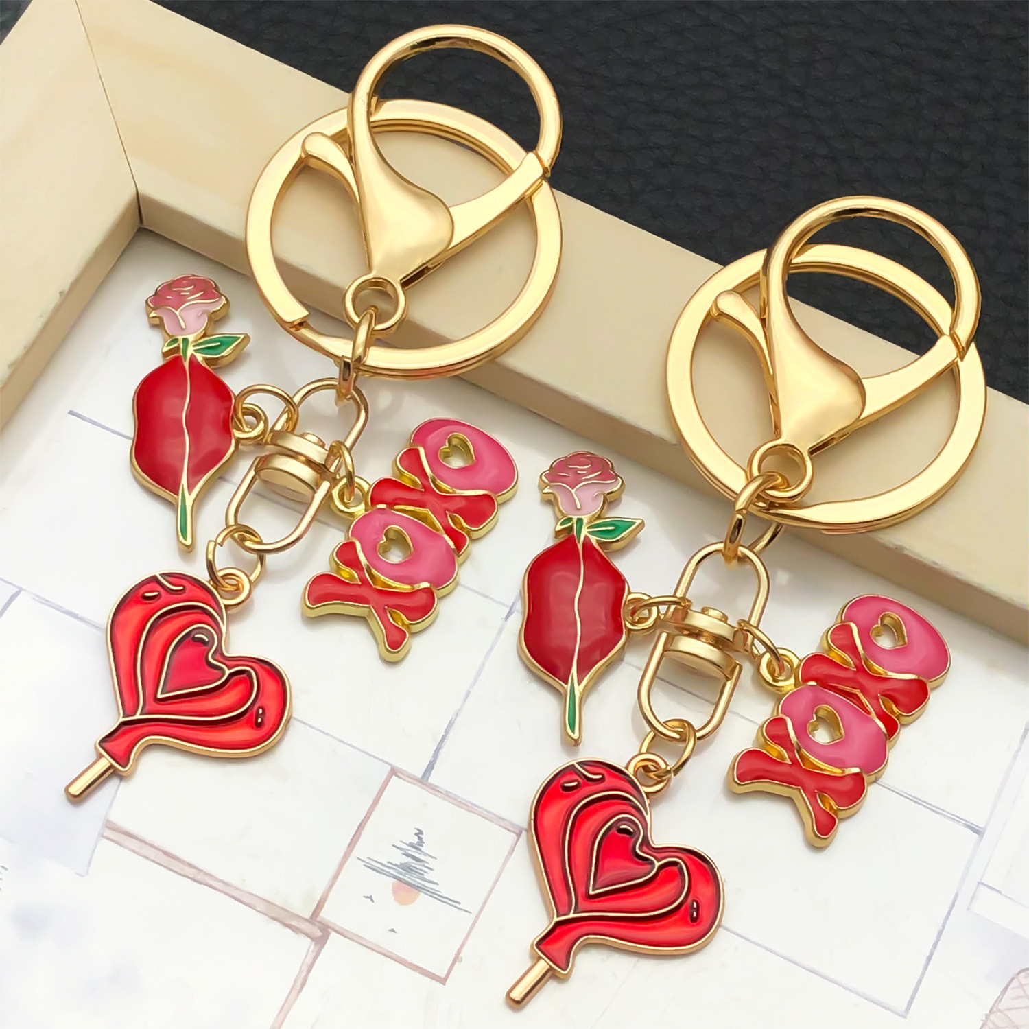 Wholesale Valentine's Day Oil ipping Red Keychain