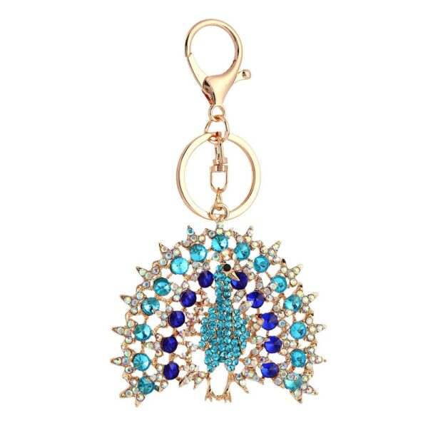 Wholesale Peacock Opening Screen with Water Diamond Metal Keychain