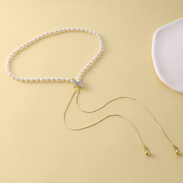 Wholesale Alloy Pearl Butterfly Tassel Pendant Necklace