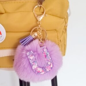 Purple letter fur ball pendant/U