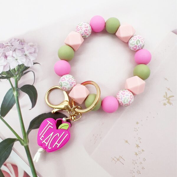 Wholesale Teachers' Day Apple TEACH Silicone Color Silicone Beads Keychain