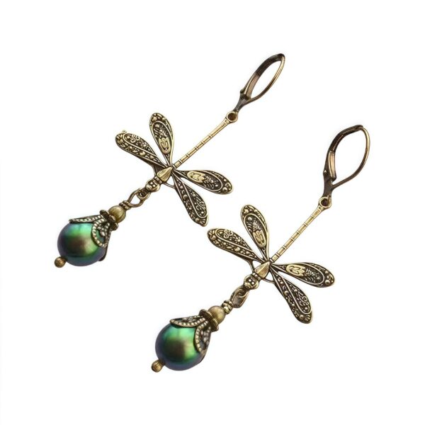 O1CN01Nf7sHS1gBE8NwM0E4_2216683834103-0-cib Wholesale Retro Dragonfly Inlaid Pearl Pendant Earrings Bohemian