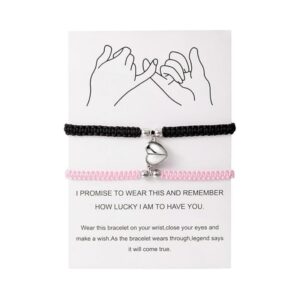Black and pink braided magnetic heart charm