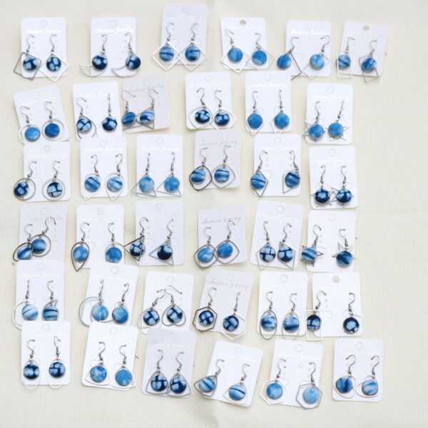 Wholesale Yunnan Dali Ethnic Style Earrings Tie-Dye Blue Dye Batik Hand-Woven Fabric Buckle Earrings Earrings