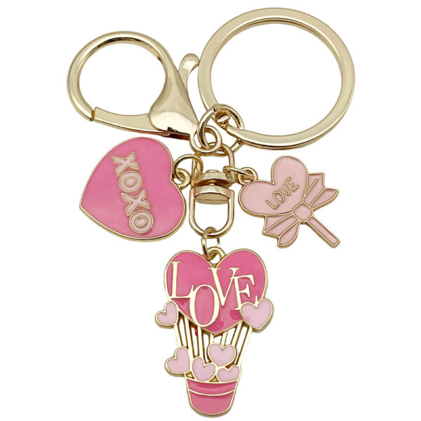 Wholesale Valentine's Day Oil Dripping Pink Love Heart Keychain