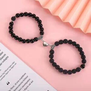 Volcanic stone + bright black beads + love magnet