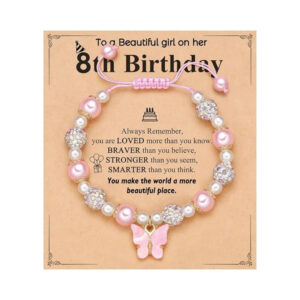 Wholesale Pink Pearl Bala Bead Butterfly Adjustable Weaving Bracelet