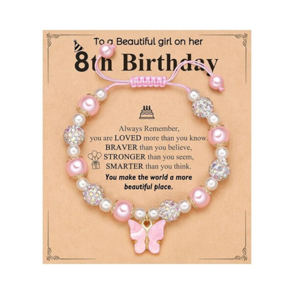 Wholesale Pink Pearl Bala Bead Butterfly Adjustable Weaving Bracelet