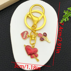 Er1285-drip oil red sprinkled gold zinc alloy valentine's day balloon with one sword piercing the heart 8-character keychain-12.2g [1 piece]