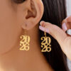 Wholesale Stainless steel gold openwork number earrings for women
