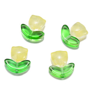 Yellow flowers + green leaves (10 each) / Flowers 9*9mm leaves 14*7mm aperture 1mm