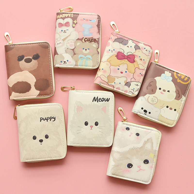 Wholesale Cat and Bear Coin Purse Short Zipper Wallet