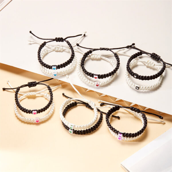 Wholesale Multi colored peach heart love woven couple bracelet