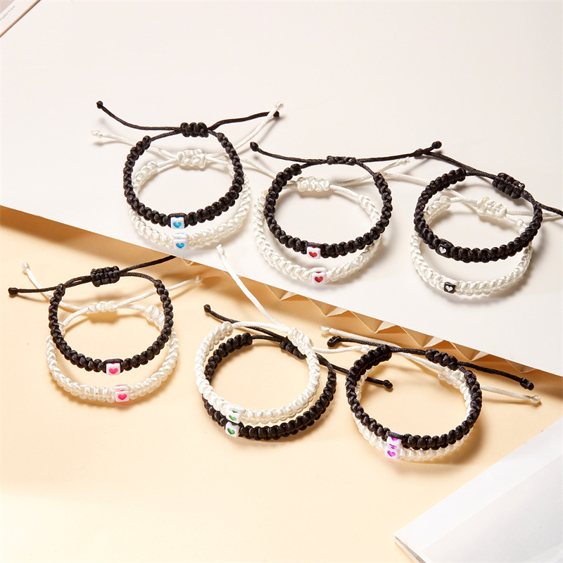 Wholesale Multi colored peach heart love woven cole bracelet