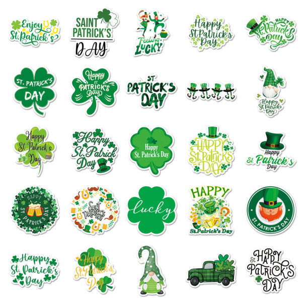 Wholesale 50pcs St. Patrick's Day Green Rainbow Four-Leaf Clover Waterproof Vinyl Stickers