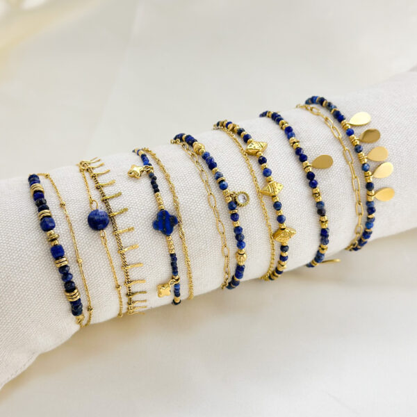 Wholesale European and American Hot Selling Ins Style Lapis Lazuleus Bracelet French Style Design Sense Natural Stone Bracelet Stainless Steel Gold Plated Hand Jewelry