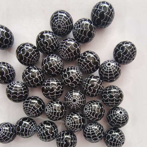 Wholesale 5pcs 20mm Acrylic Halloween Black Spider Web Print Beads