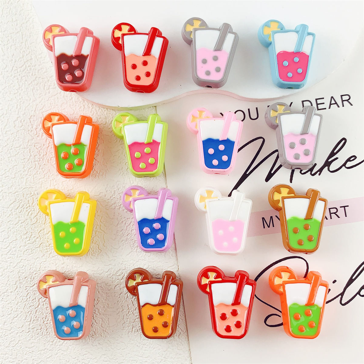 Wholesale double-sided ip oil juice c milk tea c acrylic beads