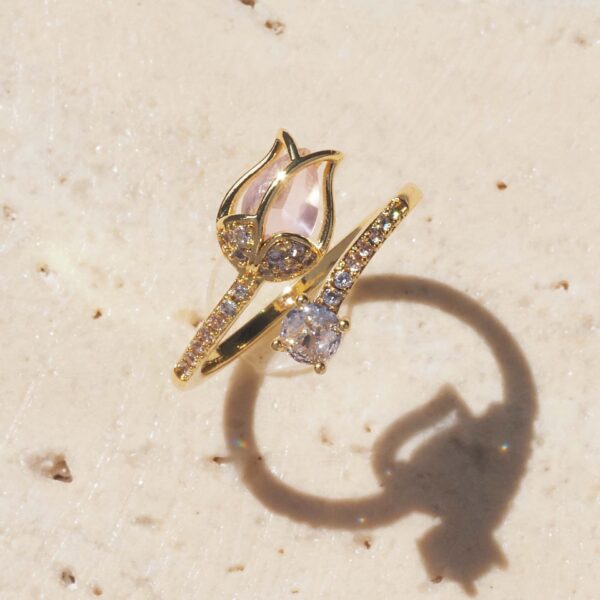 Wholesale Tulip Ring Copper Gold-Plated Simple Niche Flower Ring