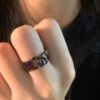 Wholesale Love Zircon Gun Black Open Adjustable Ring