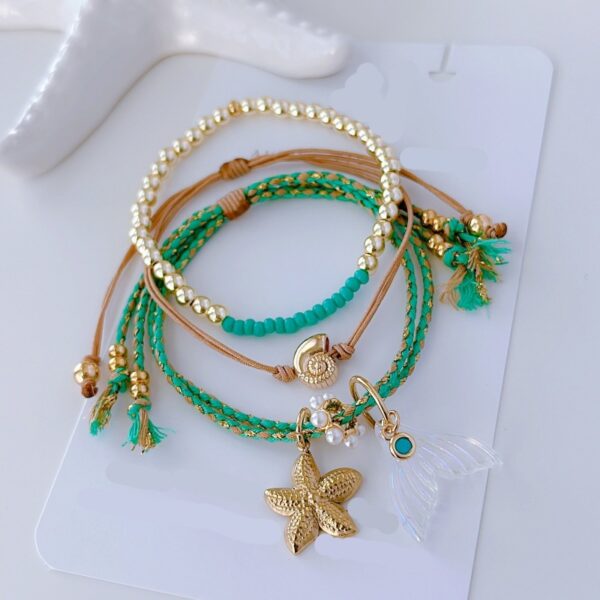 Wholesale Shell Crystal Green Beads Multi-layer Stacked Wear Bracelet Stainless Steel Bracelets