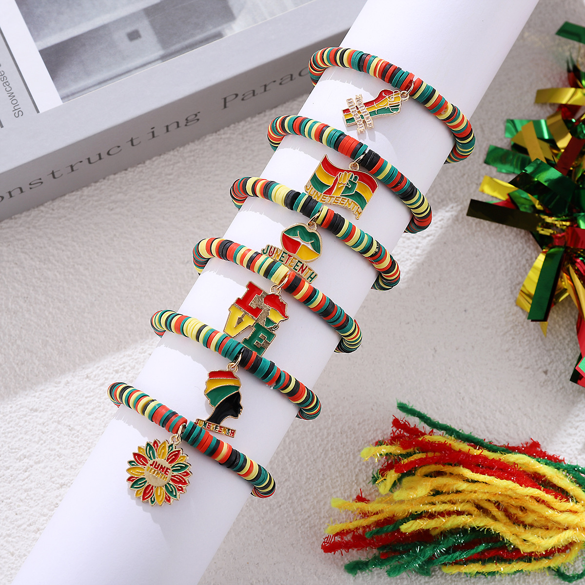 Wholesale Black History Month June Festival Red, Yellow, Green Adjustable Bracelet