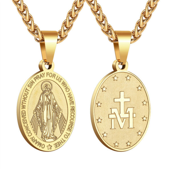 Wholesale Double sided portrait medal cross stainless steel necklace