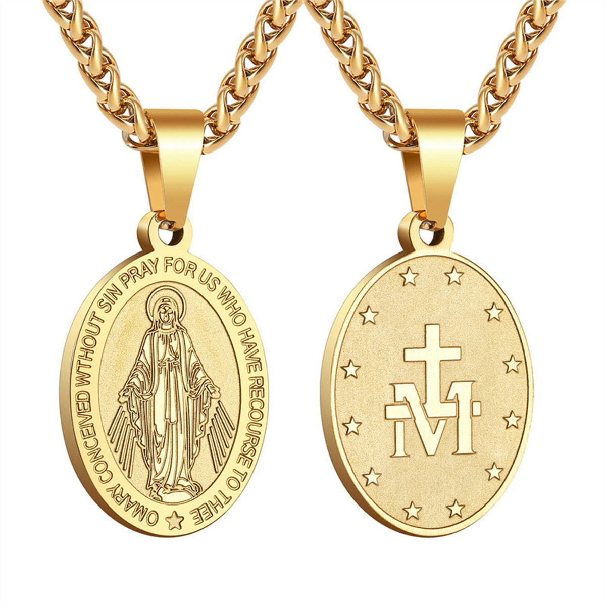 Wholesale Double sided rtrait medal cross stainless steel necklace