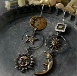 Wholesale Vintage pentagram sun moon long pendant earrings