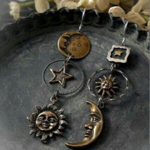 Wholesale Vintage pentagram sun moon long pendant earrings