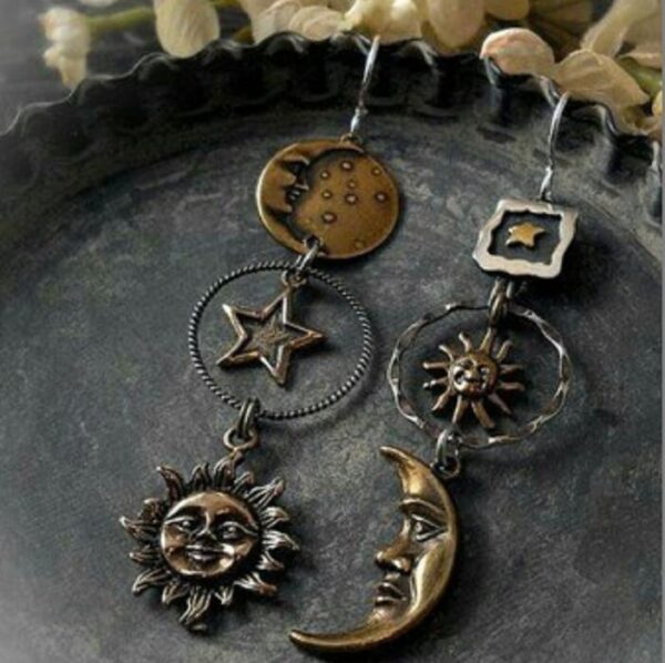 Wholesale Vintage pentagram sun moon long pendant earrings