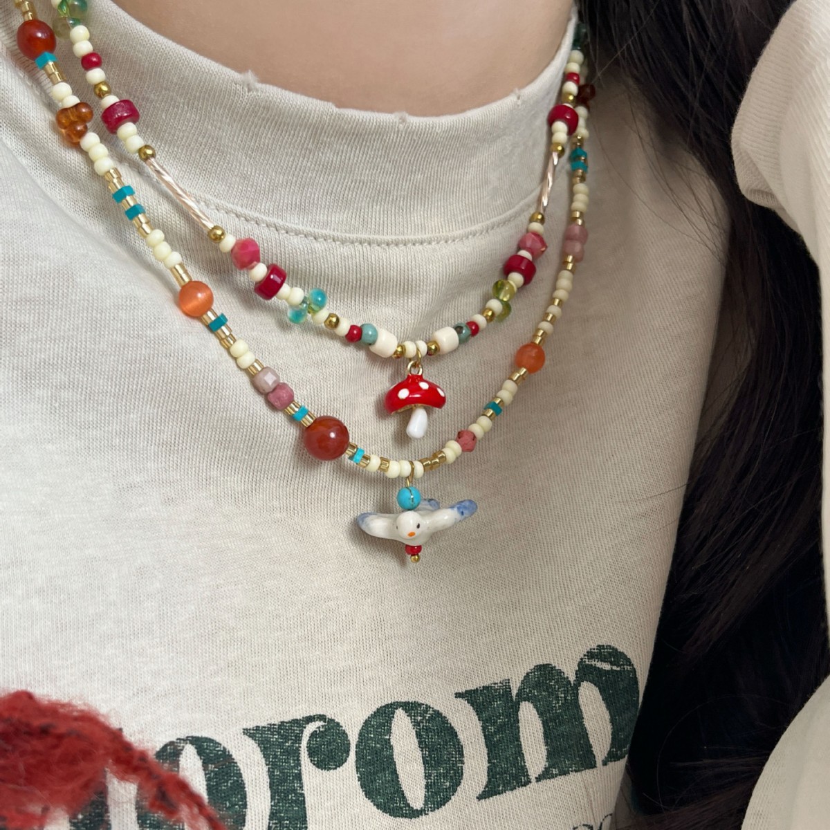 Wholesale Handmade Colored Natural Stone Rice Bead Necklace