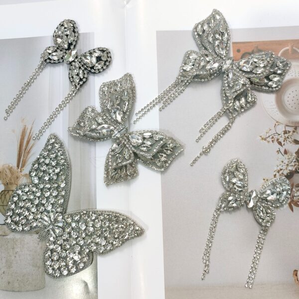 Wholesale Diamond Silver Butterfly Double Layer Self Adhesive DIY Patches