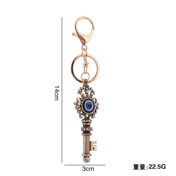 Wholesale Devil's Eye Key Shape with Water Diamond Metal Keychain