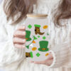 Wholesale Green Cartoon Four-Leaf Clover 16oz Cup UV DTF Wraps