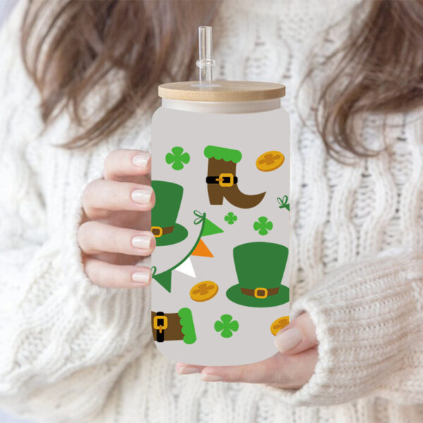 Wholesale Green Cartoon Four-Leaf Clover 16oz Cup UV DTF Wraps