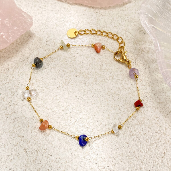 Wholesale Colorful natural stone titanium steel gold bracelet