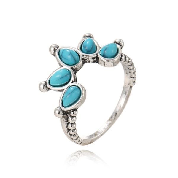 Wholesale Geometric turquoise teardrop gemstone retro ring